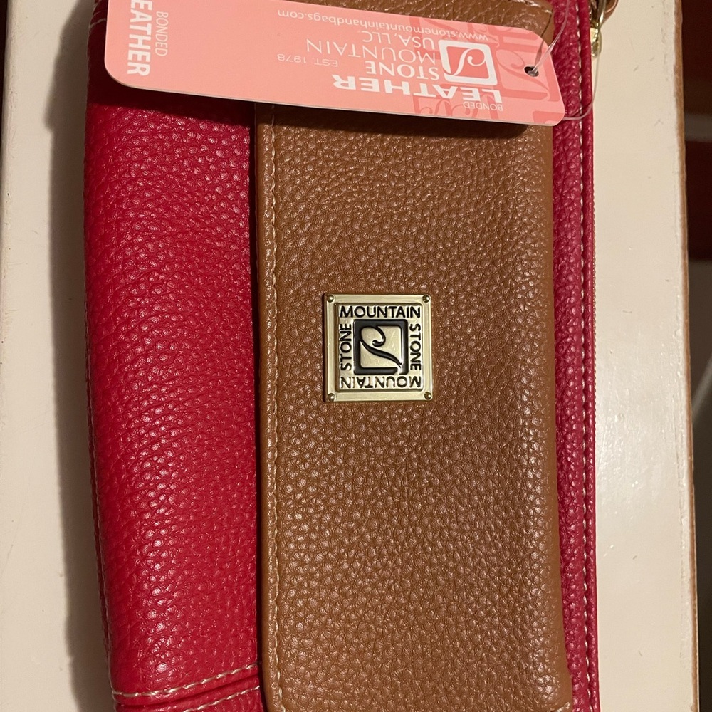 Stone Mountain Red and Brown Leather Clutch - Picture 1 of 2